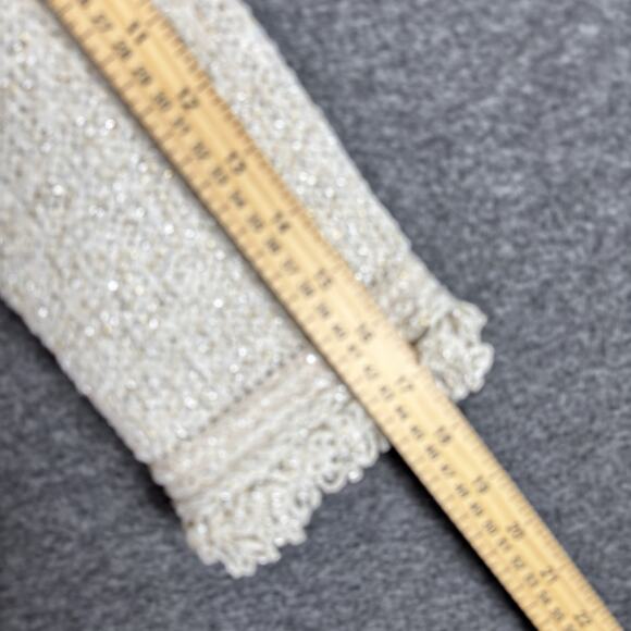 ST.JOHN Women’s Knit Cardigan Jacket Sweater P Petite Beige Metallic Fringe Trim - Picture 9 of 11